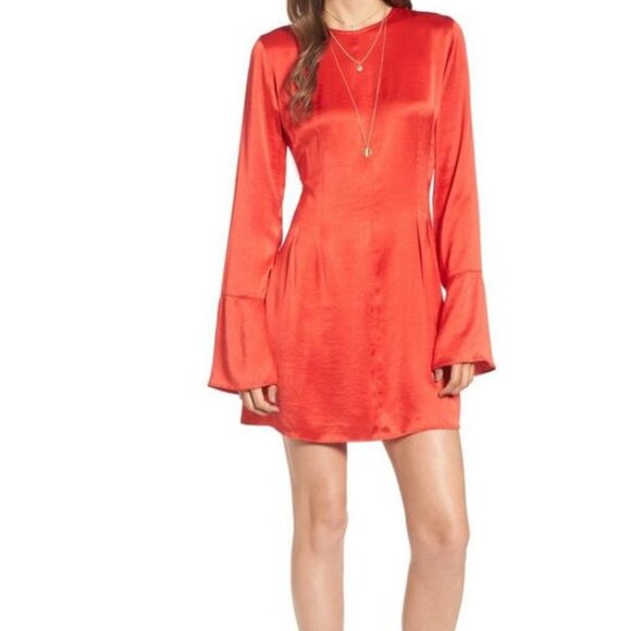 Treasure & Bond x Something Navy Sz XS Red A Line Flared Sleeve Mini Dress - Picture 1 of 14